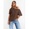 image:imageTrendy Queen Womens Off The Shoulder Tops Oversized TShirts Short Sleeve Tees Summer 2026 Casual Spring Fashion ClothesChocolate Brown