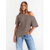 image:imageTrendy Queen Womens Off The Shoulder Tops Oversized TShirts Short Sleeve Tees Summer 2026 Casual Spring Fashion ClothesGrey Khaki