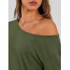 image:imageTrendy Queen Womens Off The Shoulder Tops Oversized Tshirts Long Sleeve 2026 Casual Basic TeesArmygreen
