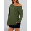 image:imageTrendy Queen Womens Off The Shoulder Tops Oversized Tshirts Long Sleeve 2026 Casual Basic TeesArmygreen