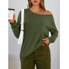 image:imageTrendy Queen Womens Off The Shoulder Tops Oversized Tshirts Long Sleeve 2026 Casual Basic TeesArmygreen