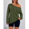 image:imageTrendy Queen Womens Off The Shoulder Tops Oversized Tshirts Long Sleeve 2026 Casual Basic TeesArmygreen