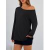 image:imageTrendy Queen Womens Off The Shoulder Tops Oversized Tshirts Long Sleeve 2026 Casual Basic TeesBlack