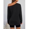 image:imageTrendy Queen Womens Off The Shoulder Tops Oversized Tshirts Long Sleeve 2026 Casual Basic TeesBlack