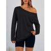 image:imageTrendy Queen Womens Off The Shoulder Tops Oversized Tshirts Long Sleeve 2026 Casual Basic TeesBlack