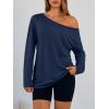 image:imageTrendy Queen Womens Off The Shoulder Tops Oversized Tshirts Long Sleeve 2026 Casual Basic TeesBlue