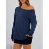 image:imageTrendy Queen Womens Off The Shoulder Tops Oversized Tshirts Long Sleeve 2026 Casual Basic TeesBlue