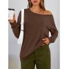 image:imageTrendy Queen Womens Off The Shoulder Tops Oversized Tshirts Long Sleeve 2026 Casual Basic TeesCoffee