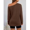 image:imageTrendy Queen Womens Off The Shoulder Tops Oversized Tshirts Long Sleeve 2026 Casual Basic TeesCoffee