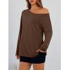 image:imageTrendy Queen Womens Off The Shoulder Tops Oversized Tshirts Long Sleeve 2026 Casual Basic TeesCoffee
