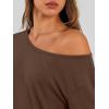 image:imageTrendy Queen Womens Off The Shoulder Tops Oversized Tshirts Long Sleeve 2026 Casual Basic TeesCoffee