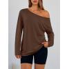 image:imageTrendy Queen Womens Off The Shoulder Tops Oversized Tshirts Long Sleeve 2026 Casual Basic TeesCoffee