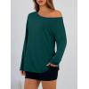 image:imageTrendy Queen Womens Off The Shoulder Tops Oversized Tshirts Long Sleeve 2026 Casual Basic TeesDark Green
