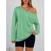image:imageTrendy Queen Womens Off The Shoulder Tops Oversized Tshirts Long Sleeve 2026 Casual Basic TeesGreen
