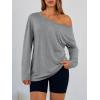 image:imageTrendy Queen Womens Off The Shoulder Tops Oversized Tshirts Long Sleeve 2026 Casual Basic TeesGrey