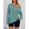 image:imageTrendy Queen Womens Off The Shoulder Tops Oversized Tshirts Long Sleeve 2026 Casual Basic TeesGrey Green