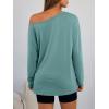 image:imageTrendy Queen Womens Off The Shoulder Tops Oversized Tshirts Long Sleeve 2026 Casual Basic TeesGrey Green