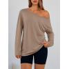 image:imageTrendy Queen Womens Off The Shoulder Tops Oversized Tshirts Long Sleeve 2026 Casual Basic TeesKhaki