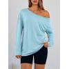 image:imageTrendy Queen Womens Off The Shoulder Tops Oversized Tshirts Long Sleeve 2026 Casual Basic TeesLight Blue