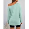 image:imageTrendy Queen Womens Off The Shoulder Tops Oversized Tshirts Long Sleeve 2026 Casual Basic TeesMint Green