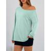 image:imageTrendy Queen Womens Off The Shoulder Tops Oversized Tshirts Long Sleeve 2026 Casual Basic TeesMint Green