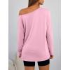 image:imageTrendy Queen Womens Off The Shoulder Tops Oversized Tshirts Long Sleeve 2026 Casual Basic TeesPink
