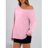 image:imageTrendy Queen Womens Off The Shoulder Tops Oversized Tshirts Long Sleeve 2026 Casual Basic TeesPink