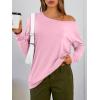 image:imageTrendy Queen Womens Off The Shoulder Tops Oversized Tshirts Long Sleeve 2026 Casual Basic TeesPink