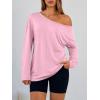 image:imageTrendy Queen Womens Off The Shoulder Tops Oversized Tshirts Long Sleeve 2026 Casual Basic TeesPink