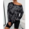 image:imageTrendy Queen Womens Off The Shoulder Tops Oversized Tshirts Long Sleeve 2026 Casual Basic TeesPrinted Grey