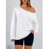 image:imageTrendy Queen Womens Off The Shoulder Tops Oversized Tshirts Long Sleeve 2026 Casual Basic TeesWhite