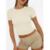 image:imageTrendy Queen Womens Short Sleeve T Shirts Summer Crop Tops Basic Slim Fit Gym Workout Y2k ClothesApricot