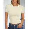 image:imageTrendy Queen Womens Short Sleeve T Shirts Summer Crop Tops Basic Slim Fit Gym Workout Y2k ClothesApricot