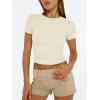 image:imageTrendy Queen Womens Short Sleeve T Shirts Summer Crop Tops Basic Slim Fit Gym Workout Y2k ClothesApricot