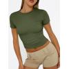 image:imageTrendy Queen Womens Short Sleeve T Shirts Summer Crop Tops Basic Slim Fit Gym Workout Y2k ClothesArmy Green