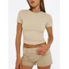 image:imageTrendy Queen Womens Short Sleeve T Shirts Summer Crop Tops Basic Slim Fit Gym Workout Y2k ClothesBeige