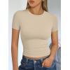 image:imageTrendy Queen Womens Short Sleeve T Shirts Summer Crop Tops Basic Slim Fit Gym Workout Y2k ClothesBeige