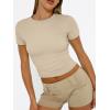 image:imageTrendy Queen Womens Short Sleeve T Shirts Summer Crop Tops Basic Slim Fit Gym Workout Y2k ClothesBeige