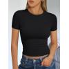 image:imageTrendy Queen Womens Short Sleeve T Shirts Summer Crop Tops Basic Slim Fit Gym Workout Y2k ClothesBlack