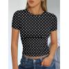 image:imageTrendy Queen Womens Short Sleeve T Shirts Summer Crop Tops Basic Slim Fit Gym Workout Y2k ClothesBlack Dots