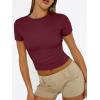 image:imageTrendy Queen Womens Short Sleeve T Shirts Summer Crop Tops Basic Slim Fit Gym Workout Y2k ClothesBurgundy