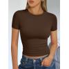 image:imageTrendy Queen Womens Short Sleeve T Shirts Summer Crop Tops Basic Slim Fit Gym Workout Y2k ClothesChocolate