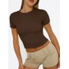 image:imageTrendy Queen Womens Short Sleeve T Shirts Summer Crop Tops Basic Slim Fit Gym Workout Y2k ClothesChocolate