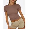 image:imageTrendy Queen Womens Short Sleeve T Shirts Summer Crop Tops Basic Slim Fit Gym Workout Y2k ClothesCoffee