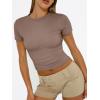 image:imageTrendy Queen Womens Short Sleeve T Shirts Summer Crop Tops Basic Slim Fit Gym Workout Y2k ClothesCoffee Grey