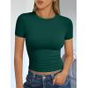 image:imageTrendy Queen Womens Short Sleeve T Shirts Summer Crop Tops Basic Slim Fit Gym Workout Y2k ClothesDark Green