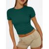 image:imageTrendy Queen Womens Short Sleeve T Shirts Summer Crop Tops Basic Slim Fit Gym Workout Y2k ClothesDark Green