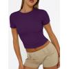 image:imageTrendy Queen Womens Short Sleeve T Shirts Summer Crop Tops Basic Slim Fit Gym Workout Y2k ClothesDeep Purple