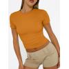 image:imageTrendy Queen Womens Short Sleeve T Shirts Summer Crop Tops Basic Slim Fit Gym Workout Y2k ClothesGolden Ochre