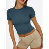 image:imageTrendy Queen Womens Short Sleeve T Shirts Summer Crop Tops Basic Slim Fit Gym Workout Y2k ClothesHaze Blue